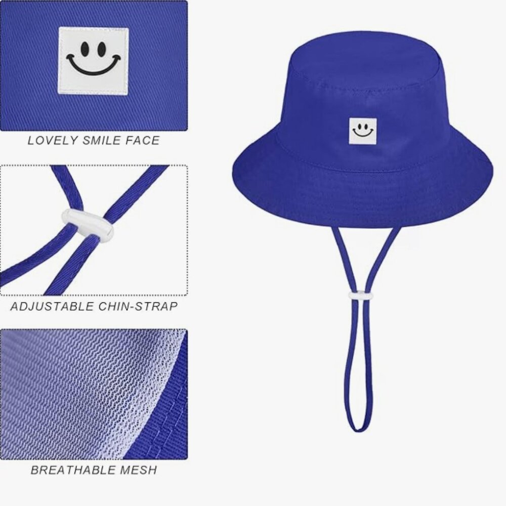 Cooraby Navy Blue Baby Sun Hat Adjustable Smile Bucket Hat Sun Protective Cap